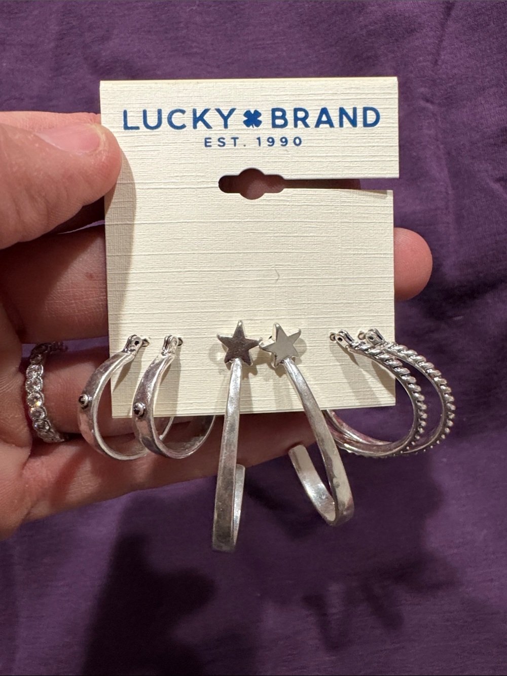 Lucky Brand Silver-Tone Mixed Hoop & Star Earring Set - Picture 1 of 5